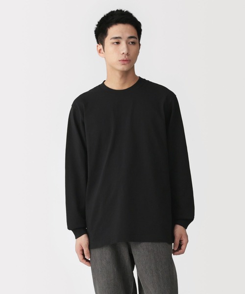 ブラック 無地 クルーネック Tシャツ 無印良品（MUJI） tシャツ 紳士 洗いざらし太番手クルーネック長袖T