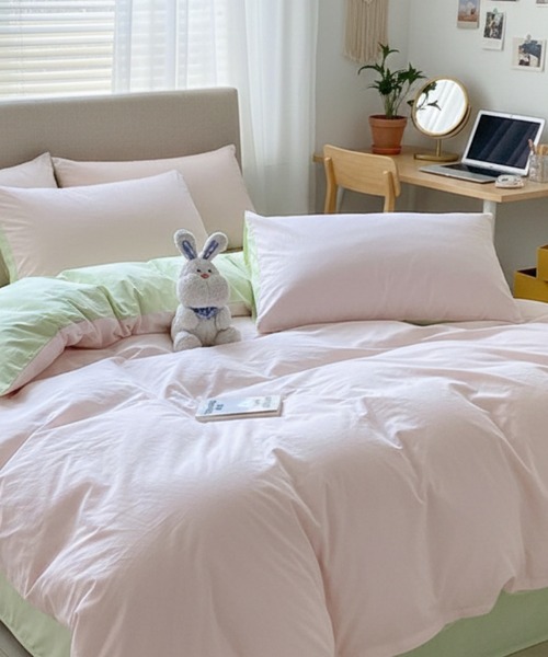 ベッド 寝具 LESRIRE/バイカラーデザイン寝具4点セット・シングル ベッドカバー シーツ 枕カバー L9189_2