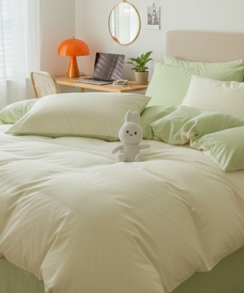 ベッド 寝具 LESRIRE/バイカラーデザイン寝具4点セット・シングル ベッドカバー シーツ 枕カバー L9189_9