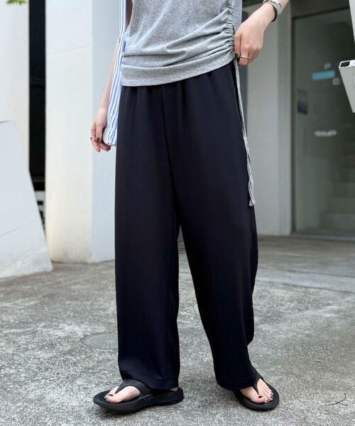 パンツ 「4サイズ展開/リピーター続出！」とろみツイルストレートイージーパンツ レディースの画像