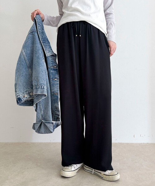 パンツ 「4サイズ展開/リピーター続出！」とろみツイルストレートイージーパンツ レディースの画像