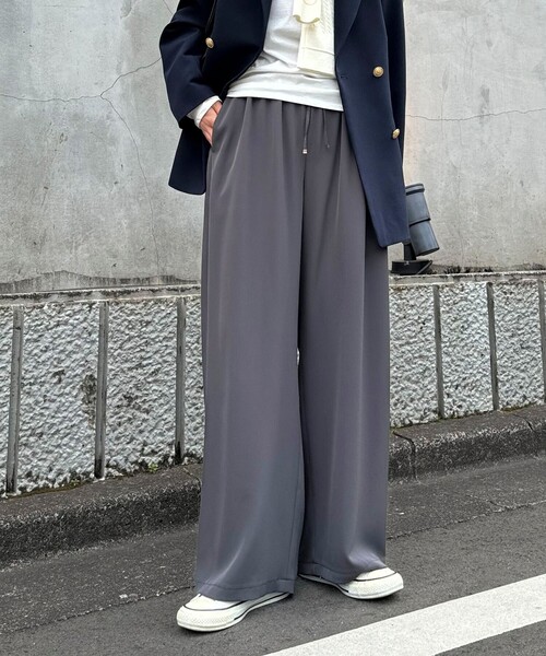 パンツ 「4サイズ展開/リピーター続出！」とろみツイルストレートイージーパンツ レディースの画像