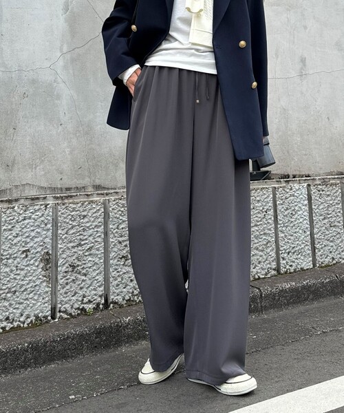 パンツ 「4サイズ展開/リピーター続出！」とろみツイルストレートイージーパンツ レディースの画像