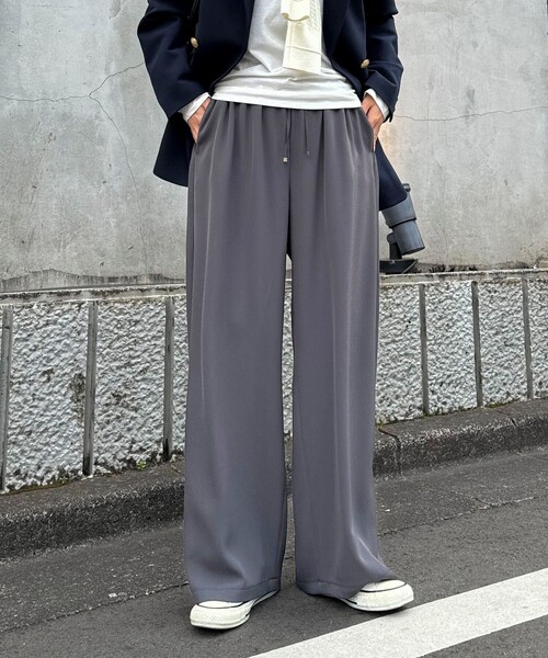 パンツ 「4サイズ展開/リピーター続出！」とろみツイルストレートイージーパンツ レディースの画像