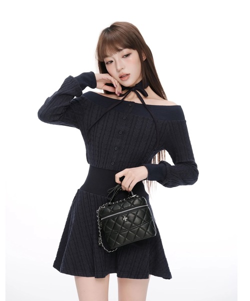 ワンピース andwang Soft Ribbon Knit Dress black ANDWANG ワンピース Contour Choker Rib Knit Dress : ZOZOTOWN Yahoo