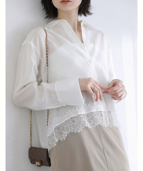 タグ付き　la totaliteホワイトレース装飾長袖シャツ/GW期間中のみ出品 La TOTALITE（ラ トータリテ） ブラウス シャツ 「洗える」レース