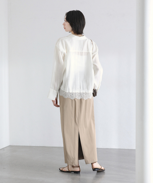 タグ付き　la totaliteホワイトレース装飾長袖シャツ/GW期間中のみ出品 La TOTALITE（ラ トータリテ） ブラウス シャツ 「洗える」レース