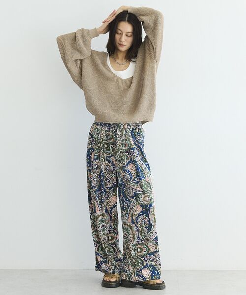 ワイドパンツ パンツ ペイズリー柄プリントワイドパンツ レディース