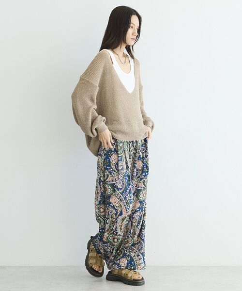 ワイドパンツ パンツ ペイズリー柄プリントワイドパンツ レディース