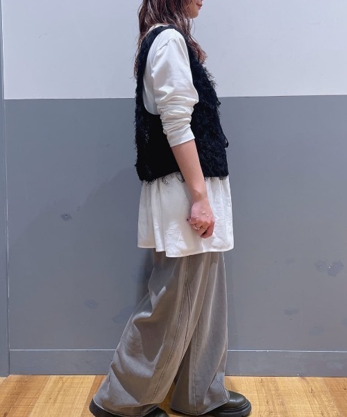 美品 TRUE RELIGION レザー フリンジベスト ロング ジレ 本革 黒 Right-on（ライトオン） ベスト ジレ HONEYSUCKLE ROSE(ハニーサックル