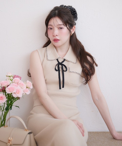 fupel セットアップ 夏 ribbon stitch polo set up / リボンステッチ