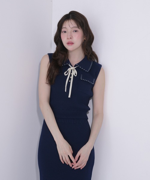 fupel セットアップ 夏 ribbon stitch polo set up / リボンステッチ