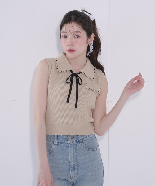 fupel セットアップ ribbon stitch polo set up / リボンステッチポロ 