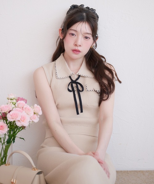 fupel セットアップ 夏 ribbon stitch polo set up / リボンステッチ