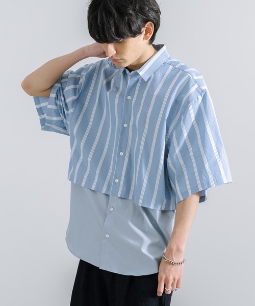 「Rocky Monroe」 半袖シャツ M ネイビー×ホワイト メンズ_画像2
