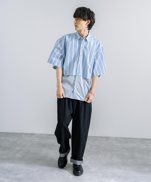 「Rocky Monroe」 半袖シャツ M ネイビー×ホワイト メンズ_画像4