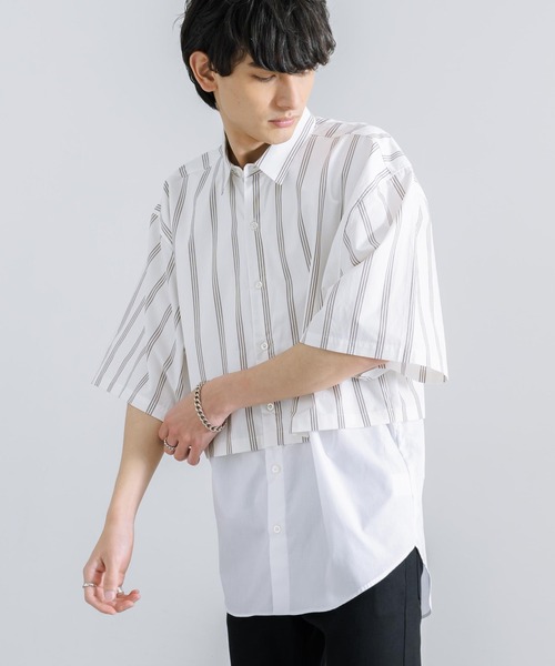 「Rocky Monroe」 半袖シャツ M ネイビー×ホワイト メンズ_画像5