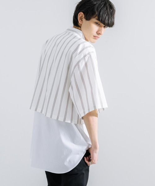 「Rocky Monroe」 半袖シャツ M ネイビー×ホワイト メンズ_画像6
