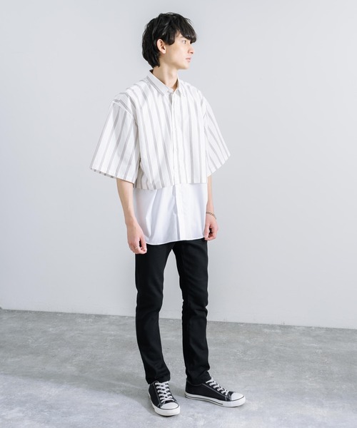 「Rocky Monroe」 半袖シャツ M ネイビー×ホワイト メンズ_画像7