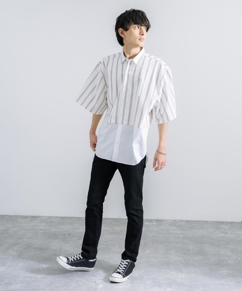 「Rocky Monroe」 半袖シャツ M ネイビー×ホワイト メンズ_画像8