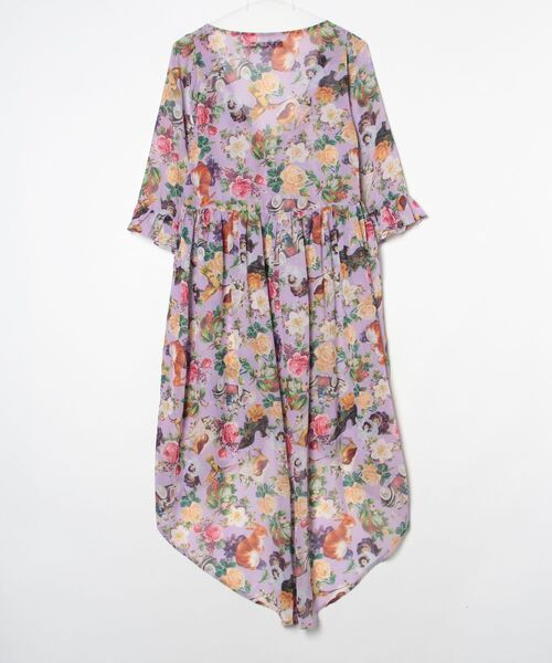 「JOYRICH」 花柄7分袖シャツ S パープル レディース_画像2