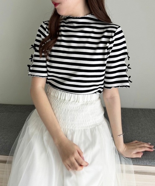 「one after another NICE CLAUP」 半袖カットソー FREE ホワイト×ブラック レディース_画像4