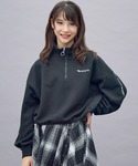 トレーナー 袖ライン ハーフジップ ショート丈...の詳細画像1