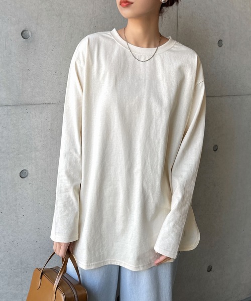 USAコットン長袖オーバーサイズ裾ラウンドTシャツ andme tシャツ USAコットン長袖オーバーサイズ裾ラウンドTシャツ