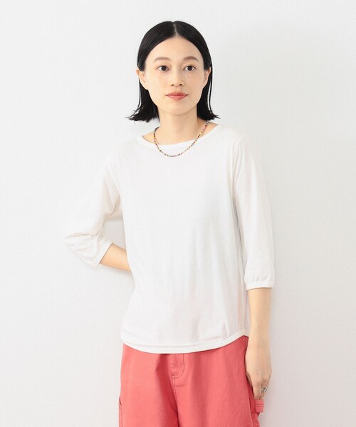 BEAMS BOY tシャツ 天竺 無地 ボートネック 7分 レディース