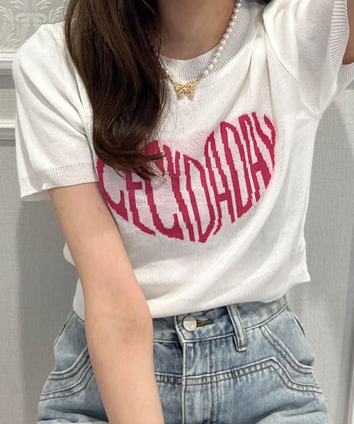 GLAMOROUS JANE ニット セーター ハート型ロゴジャガード半袖