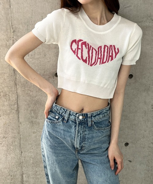GLAMOROUS JANE ニット セーター ハート型ロゴジャガード半袖
