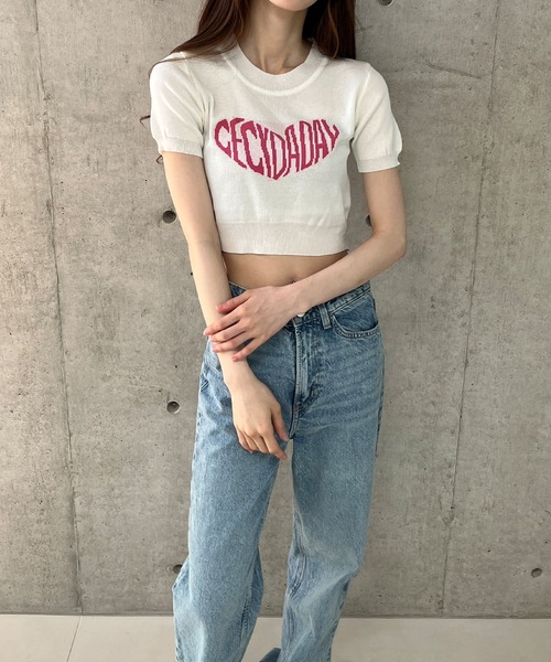 数々の賞を受賞 GLAMOROUS JANE ハート型ロゴジャガード半袖 セーター ニット トップス