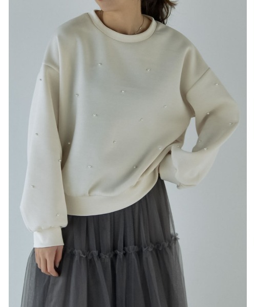 トレーナー スウェット パールorラインストーン付きダンボールトップス レディース Re:EDIT トレーナー スウェット パールorラインストーン付き
