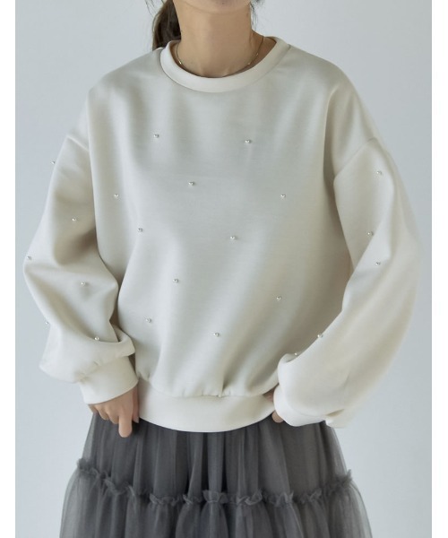 トレーナー スウェット パールorラインストーン付きダンボールトップス レディース Re:EDIT トレーナー スウェット パールorラインストーン付き