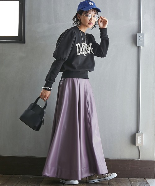 GEVS.（ジェイヴィス） スカート フェイクレザータックフレアマキシ