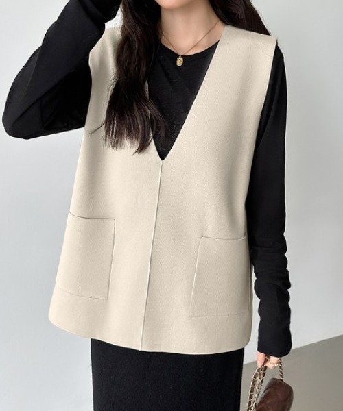 COCOMOMO ベスト ジレ 「カラー展開あり」 vネックベスト サイド