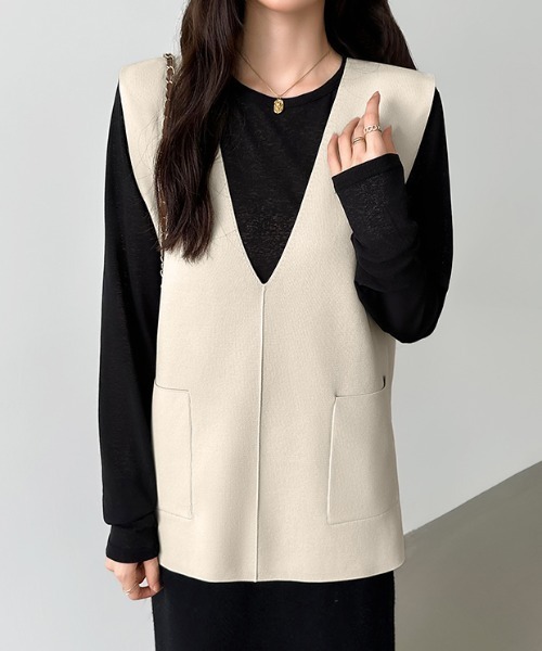 COCOMOMO ベスト ジレ 「カラー展開あり」 vネックベスト サイド