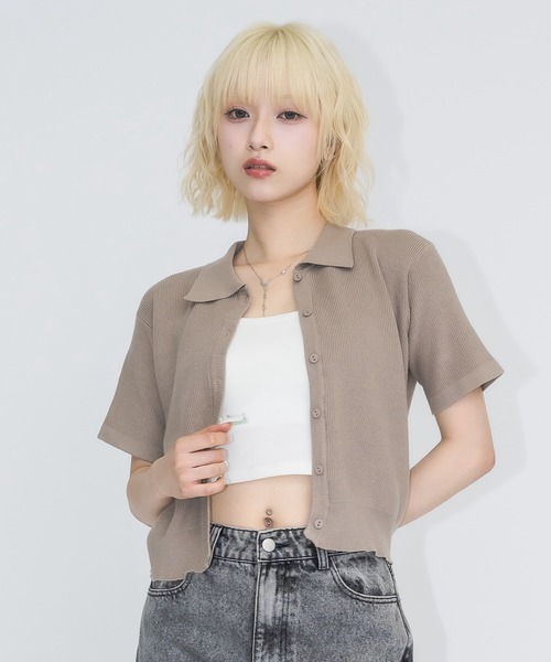 SATUR ハーフニットシャツ アイボリー 17HR ニット セーター ハーフスリーブニットシャツ レディース