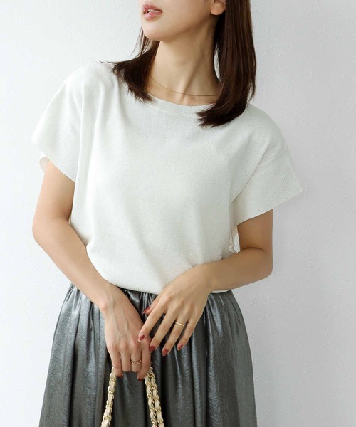 ニット セーター ラッフルスリーブ キラキラニット レディース Jines ニット セーター ラッフルスリーブキラキラニット