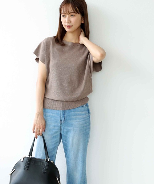 ニット セーター ラッフルスリーブ キラキラニット レディース Jines ニット セーター ラッフルスリーブキラキラニット