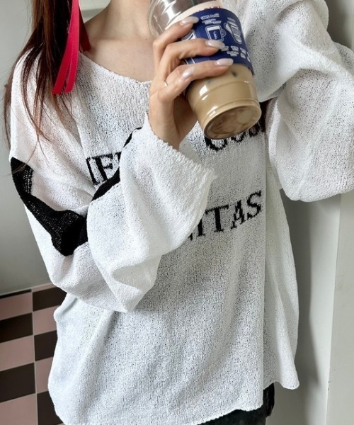 tシャツ ipugo/イプゴ ロゴサマー長袖ニット レディース ipugo tシャツ ipugo/イプゴ ロゴサマー長袖ニット レディース