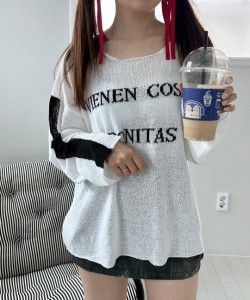 tシャツ ipugo/イプゴ ロゴサマー長袖ニット レディース ipugo tシャツ ipugo/イプゴ ロゴサマー長袖ニット レディース