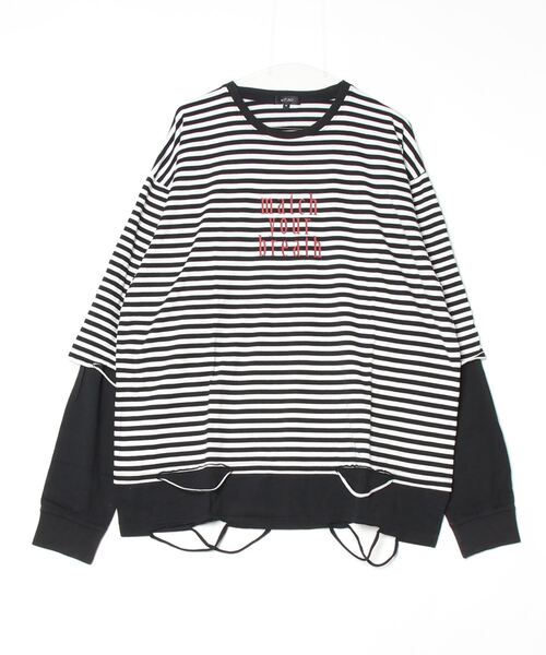 RE730 tシャツ フェイクレイヤードグランジ加工ロングスリーブTシャツ