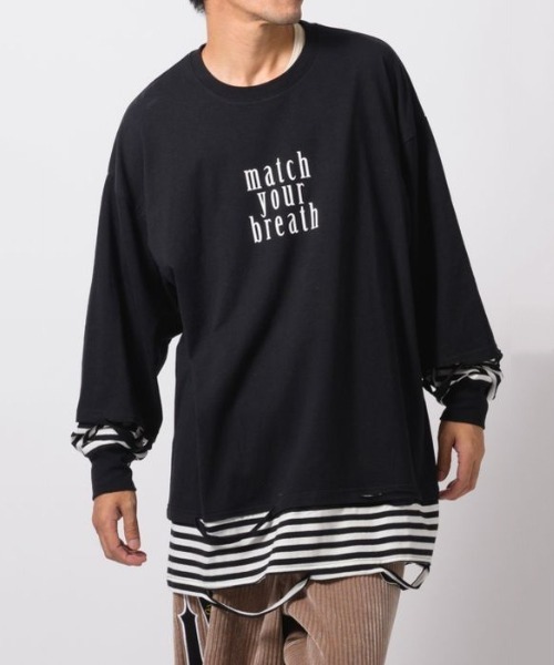RE730 tシャツ フェイクレイヤードグランジ加工ロングスリーブTシャツ