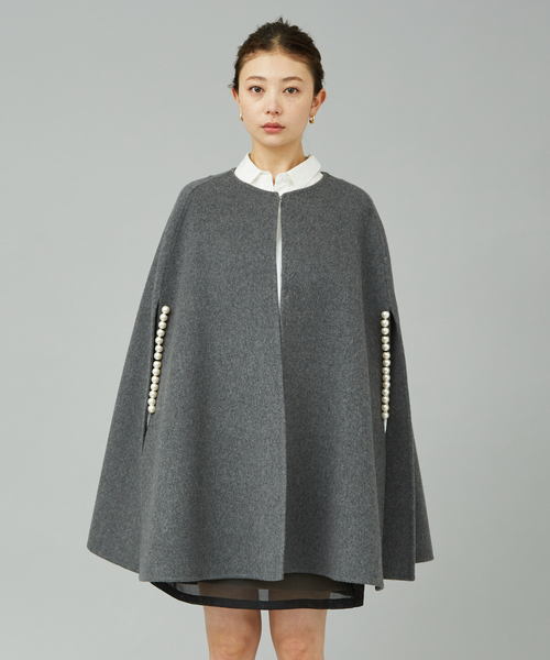 CASHMEREマント Rouge vif ポンチョ 「40周年」ウールカシミヤリバーパール調マント