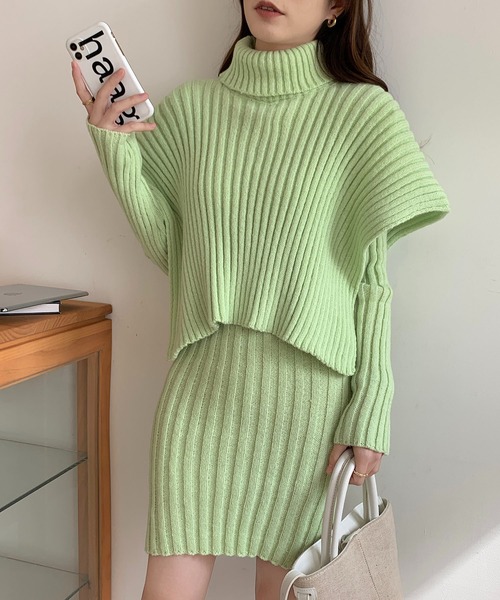 *paris*カシミア混 タートルネック ポンチョ ニット ワンピース paris*カシミア混 タートルネック ポンチョ ニット ワンピース