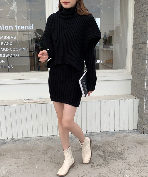 *paris*カシミア混 タートルネック ポンチョ ニット ワンピース paris*カシミア混 タートルネック ポンチョ ニット ワンピース