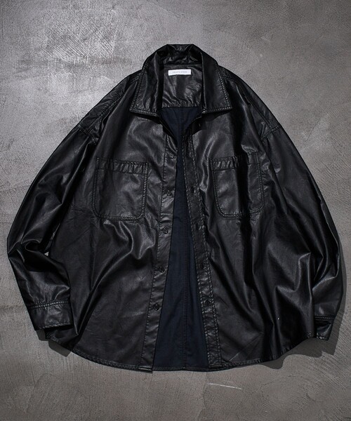 FREAK'S STORE シャツ ウォッシュ加工 フェイクレザー