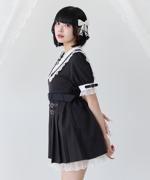 DearMyLove ワンピース ハートベルト角襟レースアップワンピース