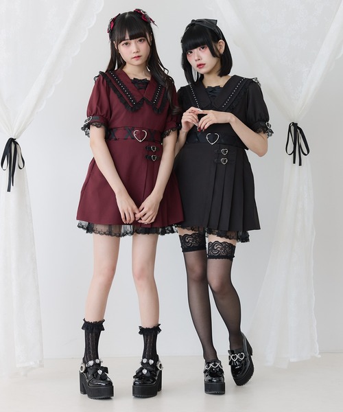 DearMyLove ワンピース ハートベルト角襟レースアップワンピース